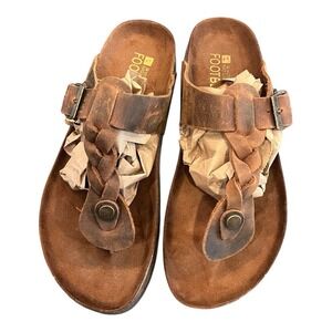 White‎ Mountain Cork Footbeds Harrington Brown Braided Leather Sandals Womens 6M